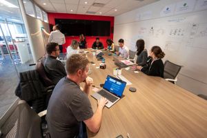 Pablo and Ann having a laugh during a session break